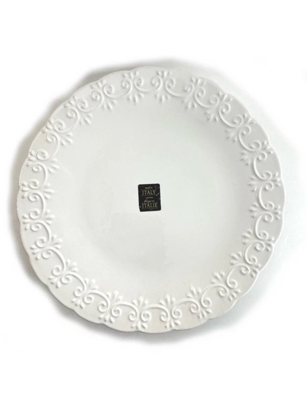 Maioliche Jessica Scroll & Plume Italian Plate 8.5” Elegant Ivory Made in Italy